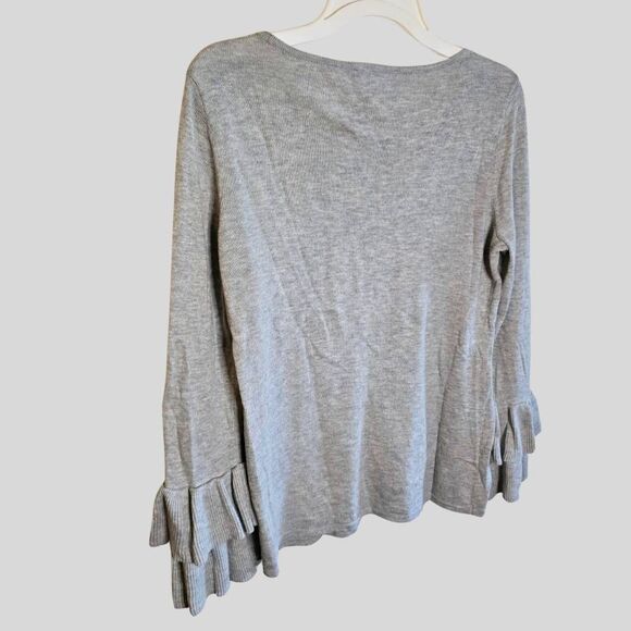 Chico’s Gray Knit Bell Sleeve Top Women's Size Small Scoop Neck Lightweight - Picture 10 of 11